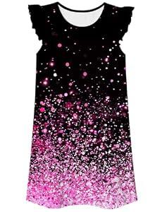 Girls Nightgowns Size 5-6 Pink Glitter Night Gowns Soft Flutter Sleeves Nightdress Comfy Princess Pajamas Dress, Black Small