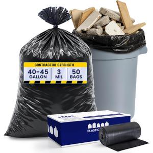 Plasticplace Contractor Trash Bags 40-45 Gallon 3.0 Mil Black Heavy Duty Garbage Bag 40 x 48 (50 Count)