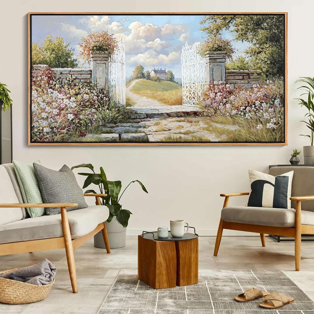 Floral Wall Art - Pink Wall Decor for Living Room, French Country Decor, Canvas Scenery Artwork, Farmhouse Pictures for Bedroom Wall Decor,Country Rustic Paintings for Bedroom 20×40IN
