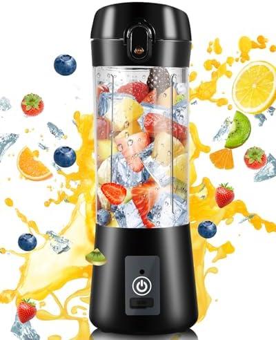 Portable Blender, Personal Blender USB Rechargeable, Mini for Shakes and Smoothies, Strong Cutting Power with 6 Blades, 380Ml Traveling Fruit Veggie Juicer Cup for Home, Sport, Office, Camping