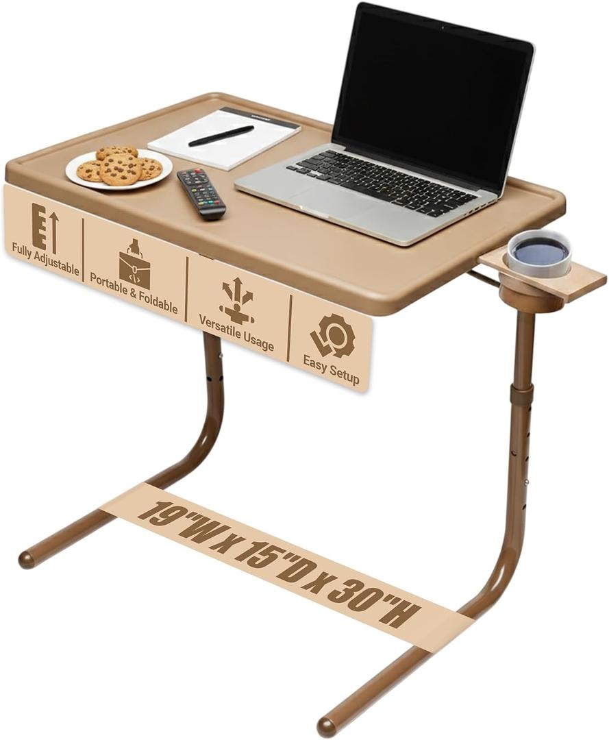 Table-Mate TV Tray Table | Portable Desk Folding Dinner Tray, Couch Table Trays for Eating Snack Food, Portable Laptop Desk, Bed Trays for Eating | Adjustable TV Trays with 3 Angles and Cup Holder, 15"D x 21"W x 29"H