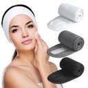 Denfany Spa Headband - Deluxe Face Wash Headband, Comfortable, Adjustable and Machine-Washable, Ideal for Showering, Makeup and Exercise (Black 3 Pack)