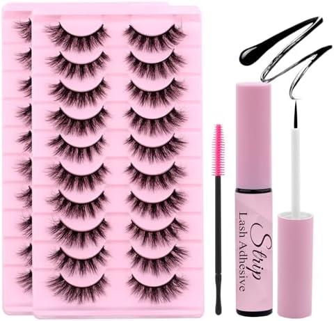 Natural Eyelash Clusters Kit Wispy 10 Pairs Waterproof Lash Glue Strip Lash Multipack Individual Nature Look Cluster Lashes Kit (10 Pairs-XH42 kit)