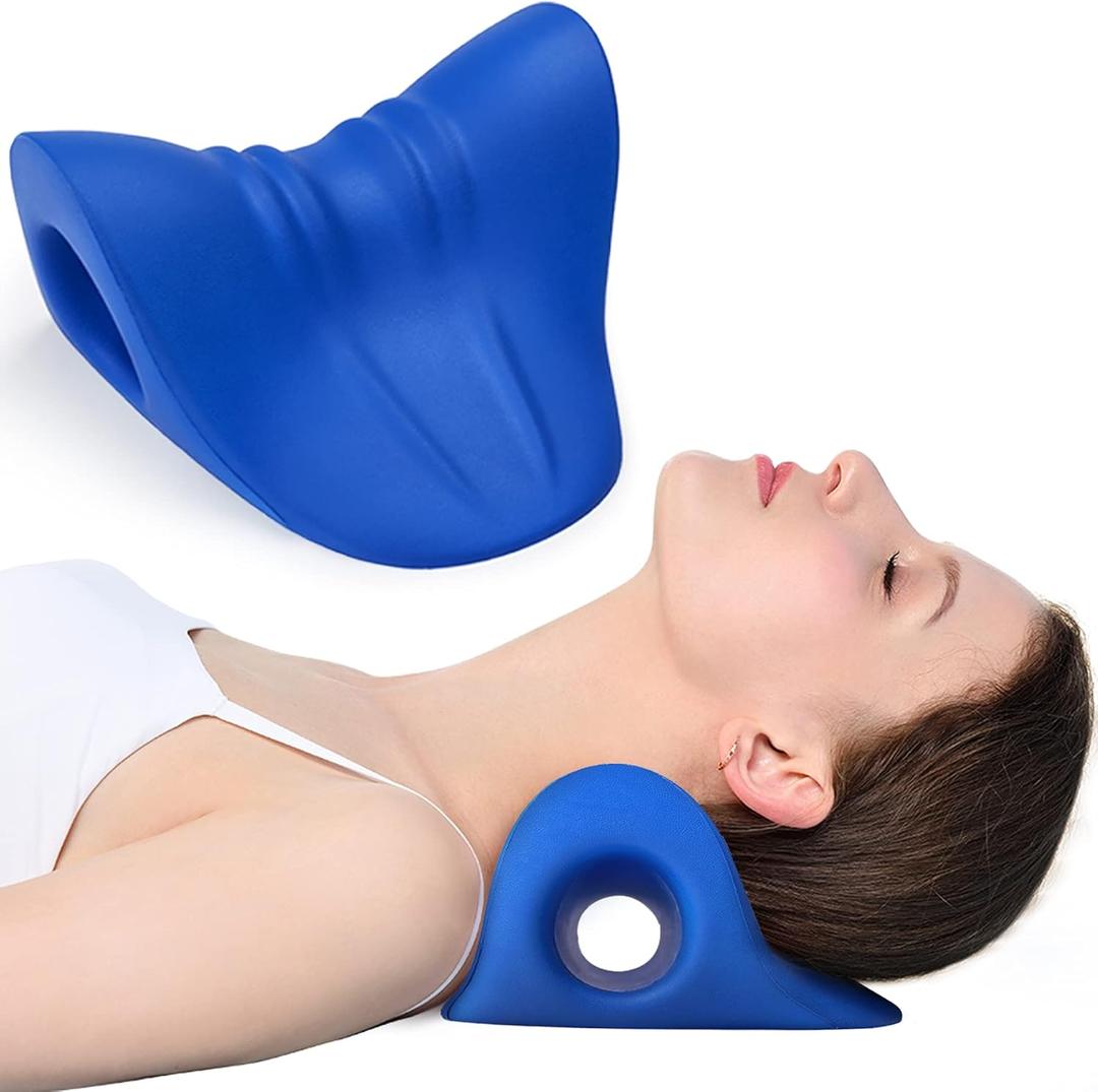 RESTCLOUD Neck and Shoulder Relaxer, Cervical Traction Device for TMJ Pain Relief and Cervical Spine Alignment, Chiropractic Pillow Neck Stretcher (O-shape Navy Blue 8.6 X 8.3 X 5 Inch)