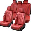 Coverado Car Seat Covers Full Set, Seat Covers, Car Seat Cover, Car Seat Covers Front Seats Back Seat Cover, Waterproof Car Seat Cushion, Leather Red Seat Covers Seat Protector Universal Fit Most Cars