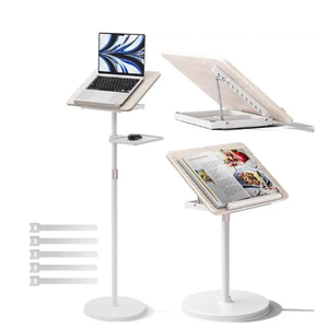 2 in 1 Book Stand with Removable Tray and Phone Holder,Music Stand for Music Sheet,Tablet,Laptop,Cookbooks,Used for Floor and Desktop for Reading,Height Adjustable 23.552" White