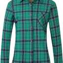 SSLR Fleece Lined Flannel Shirts for Women-Long Sleeve Flannel Jacket Button Down Plaid Shirts-Regular Fit, Casual (Large, Green Blue)