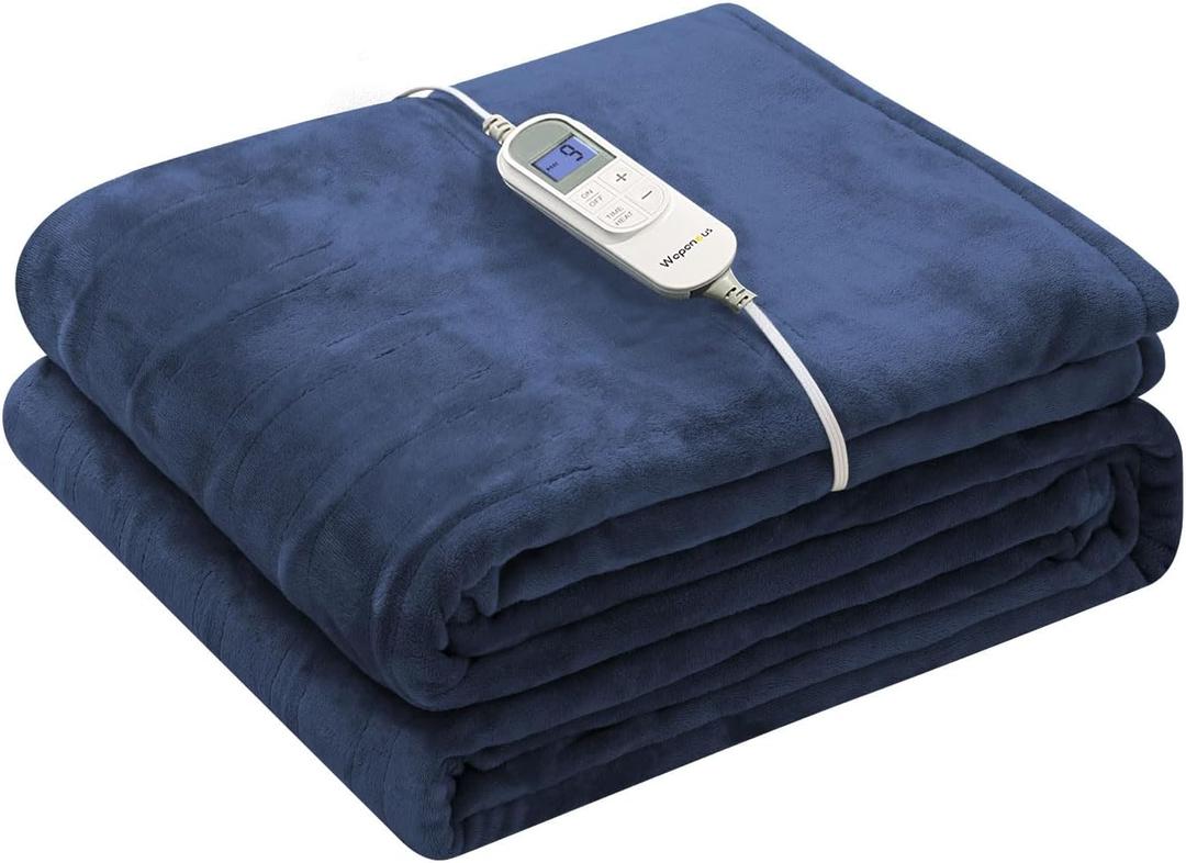 Wapaneus Heated Blanket Electric Blanket 72" x 84" Full Size with 10 Heating Levels and 12 Hours time Settings, Flannel Fast-Heating Electric Blanket, ETL Listed, Machine Washable,Dark Blue