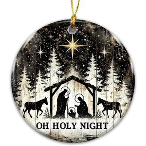 3 x Oh Holy Night Nativity Ornament 2025  Gift for Congregation, Rustic Christian Dcor Featuring Manger Scene with Baby Jesus, Mary, Joseph, Star of Bethlehem, Religious Keepsake for Faith-Based