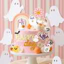 JeVenis Groovy Hippie Halloween Birthday Decorations Happy Boo Day Spooky Cake Toppers Halloween Party Decor Boho Ghost Bday Decor for Girls' Birthday