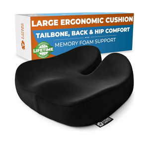 5 STARS UNITED Seat Cushion for Tailbone Pain Relief – Large Memory Foam Cushion for Coccyx, Hip, Sciatica & Post-Surgery Recovery – Wheelchair, Car, Desk, Gaming & Office Chairs, Black