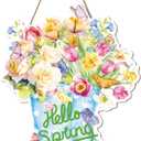 Hello Spring Door Signs,Spring Door Hanger,Flower Welcome Sign,Garten Flower Hanging Decor,Butterfly Floral Boots Wood Decor for Outdoor Indoor Farmhouse Yard Porch Easter Decoration Gift
