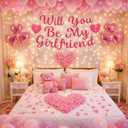 Valentines Day Proposals Decorations Set Include Will You Be My Girlfriend Banner 6 Pcs Heart Foil Balloons and 1000 Pcs Artificial Rose Petals 20 Love Balloon For Engagements(Pink)