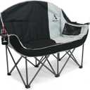 Double Camping Chair with Cooler, Oversized Heavy Duty Loveseat for Adults Portable Folding 2 Person Camp Couch Padded Comfortable Two Seat for Outdoor Beach Lawn Tailgating Sports (Black Grey)