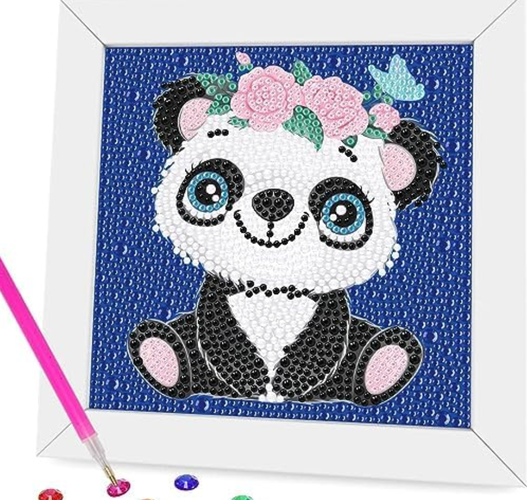 Pack of 2 Miairivy Diamond Painting for Kids, 5D Animal Diamond Art Mini Small Kit(with Wooden Frame), DIY Cute Panda Big Gem Painting Set, Paint by Diamonds Crafts for Girls Boys Ages 4-12