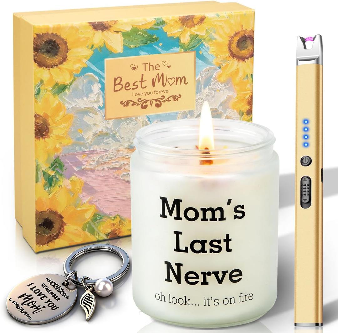 Gifts for Mom from Daughter Son, Best Mom Birthday Gifts | Mom's Last Nerve Scented Candle Sets with Electric Lighter, Funny Thanksgiving Christmas Stocking Stuffers for Stepmother