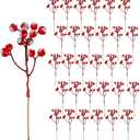 30 Pack Artificial Red Snowy Berry Stems, 8 Inch Snow Red Frosted Spray Holly Berries Picks Christmas Tree Decoration, Filler Branches Ornaments Holiday Winter Decor