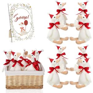 One Silly Goose 1st Birthday Decoration 8 Sets 15.7 Inch Soft Silly Goose Stuffed Animal Hat with Wood Table Decor for Christmas Birthday Party Gift Baby Shower Decoration (Claret Red)