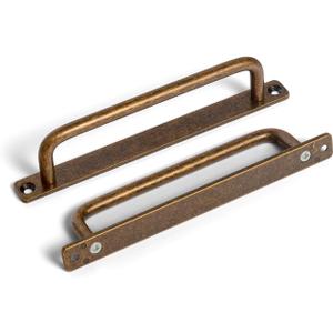 Set of 12, 5" Ceter to Center Sleek Antique Brass Cabinet Pulls - Vintage Minimalist Handles - Kitchen Pulls for Drawers - 5/16 Inches Diameter with Back Plate (5'' With Back Plate)