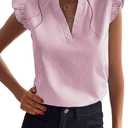 Floerns Women's Striped Ruffle Cap Sleeve Tops Summer Blouse Tops V Neck Business Causal Outfits for 2025 (Large)