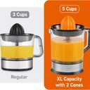 Elite Gourmet ETS740 BPA-Free Electric Citrus Juicer with 2 Cones, Compact, Large Volume, Pulp Control, Oranges, Lemons, Limes, Grapefruits with Easy Pour Spout, 1.2L, Black/Stainless Steel