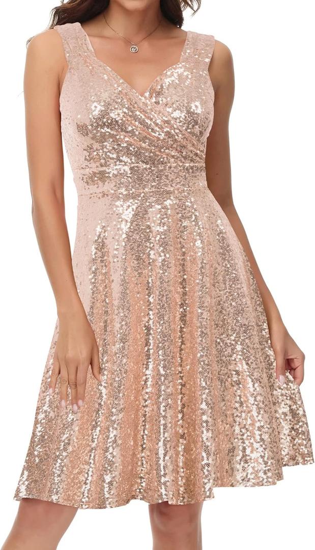 GRACE KARIN Women's Sleeveless Wrap V-Neck A-line Bridesmaid Cocktail Party Dress, 
Rose Gold Size L