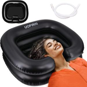 Portable Inflatable Hair Washing Basin for Bedridden - Wash Hair in Bed with Inflatable Shampoo Bowl. Hair Washing Basin for Elderly, Disabled, Injured, Ideal Inflatable Sink for Locs Detox (Black)