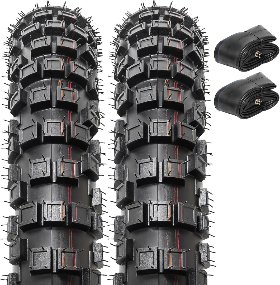 2 PCS 2.50-10(60/100-10) (4PR TT) 33J Off Road Mini Dirt Bike Front/Rear Tires and 2 PCS Heavy Duty Inner Tubes Compatible with 2.5-10 Off Road Dirt Bike Pit Bike/Motorcycle Tires (P-259)