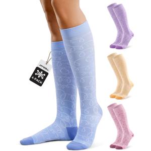 FITRELL 4 Pairs Compression Socks for Women & Men, 15-20mmHg Circulation Support for Athletic Travel Daily Wear