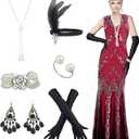 Women 's 1920s Sequin Gatsby Maxi Long Evening Prom Mermaid Hem Dress with 20s Costume Accessories (XX-Large)