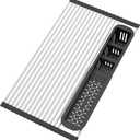 BBXTYLY Expandable Roll Up Dish Drying Rack,Over The Sink Drying Rack Sink Cover Kitchen Accessories Rolling up Stainless Steel Drainer, Foldable with Removable Utensil Holder(Black 15.1"W x 13.6"H)