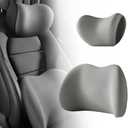 New Car Headrest & Lumbar Support Cushion, Ergonomic Car Seat Headrest Neck Rest Cushion Lumbar Support Pillow Memory Foam & Breathable Removable Cover for Neck Back Relief (Grey)