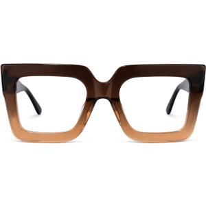 Zeelool Stylish Thick Oversized Square Blue Light Blocking Glasses for Women 100% UV400 Protection Brandon VFP0306 (Tawny)