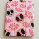 Mektron Printed Case for iPad mini 7 (A17 Pro) 2024/ Mini 6 2021, iPad mini 7th/6th Generation 8.3-inch Liquid Retina Display Cover, Buit in Pencil Holder with Clear Back Shell, Skull & Flowers Pink
