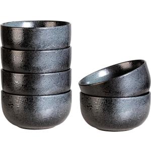 S&Q'S CERAMICS Ceramic Small Bowls for Kitchen, Set of 6, 9 ounces Ice Cream Bowls, Small Serving Bowls for Soup, Dipping, Condiments, Side Dishes, Snack, Prep (Black and Grey)