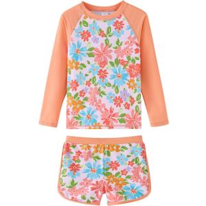 UMELOK Girls Rash Guard Swimsuit 2-Pieces Long Sleeve Bathing Suit Kids Swimwear Set  8Y