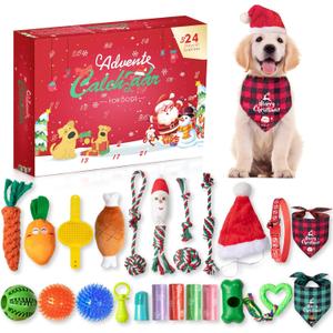 Dog Advent Calendar 2025, 24 Days Dog Pet Toy Christmas Countdown Calendar with Chew Ropes Toys Squeaky Balls Teething Christmas Doys Toys for Xmas Small Large Dogs Puppy (#1)