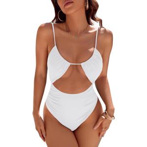 Blooming Jelly Womens One Piece Swimsuit Tummy Control Bathing Suit Sexy Flattering Cheeky High Cut Out Cute Ladies Swimwear, Large, White