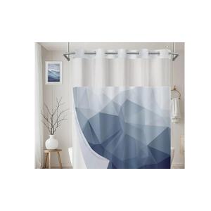 No Hook Shower Curtain with Snap in Liner and Sheer Window, Blue Modern Geometric Fabric Shower Curtain Set for Bathroom Decor, 15-Second Quick Install, Abstract Irregular Ombre, 71"X74"