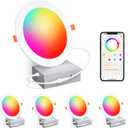 Smart Recessed Lighting 6 Inch RGBCW Color Changing 16W LED Downlights with Junction Box,1350 Lumen Canless Wafer Recessed Ceiling Lights Work with Alexa,Music Sync,DIY Scenes,Timer,23 Modes,4 Pack