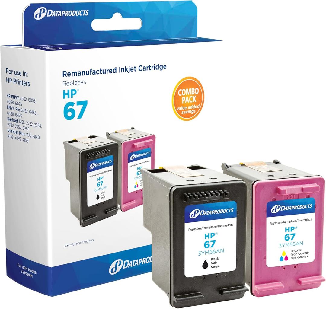 Dataproducts Remanufactured High Yield Black, Tri-Color Ink Cartridges Replacement for HP 67 (3YP29AN) 2-Pack