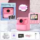 Kids Instant Digital Cameras for Boys and Girls, 1080P HD Dual-Lens Selfie Digital Camera with Print Paper & 32G Card, Christmas Birthday Gifts Toys for Toddler and Teenagers Age 3-16 Years Old (Pink)