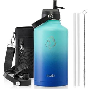 BUZIO Vacuum Insulated Stainless Steel Water Bottle 64oz (Cold for 48 Hrs/Hot for 24 Hrs) BPA Free Double Wall Travel Mug/Flask for Outdoor Sports Hiking, Cycling, Cam,Camping, Running, Pacific Dream (Caribbean Blue)