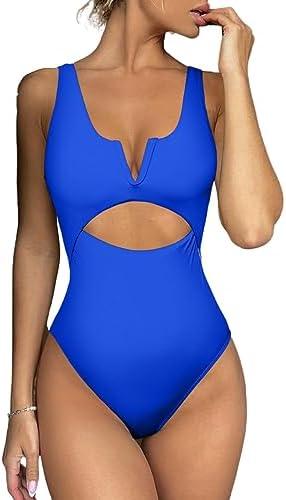 Meyeeka Womens One Piece Swimsuits Tummy Control Bathing Suit for Women Push Up Swimwear V Neck High Cut Monokini, M, Blue Meyeeka Womens One Piece Swimsuits Tummy Control Bathing Suit for Women Push Up Swimwear V Neck High Cut Monokini, M, Blue