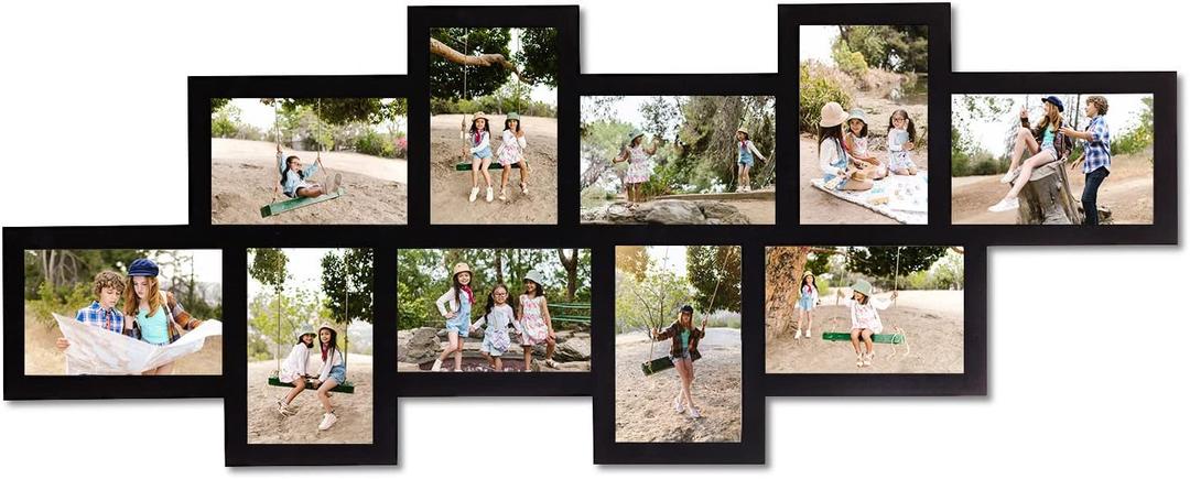 J.M.Deco Irregular College Picture Frame 10 Opening for Wall Decor, 4x6 Picture Frame Collage for Home Decoration Gifts, Collage Wall Hanging Photo Frames for 6x4 Photo, Black