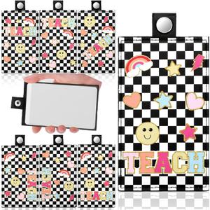 2 x Geyoga 6 Pcs Leather Teacher ID Badges Holder Bulk, Smile Face