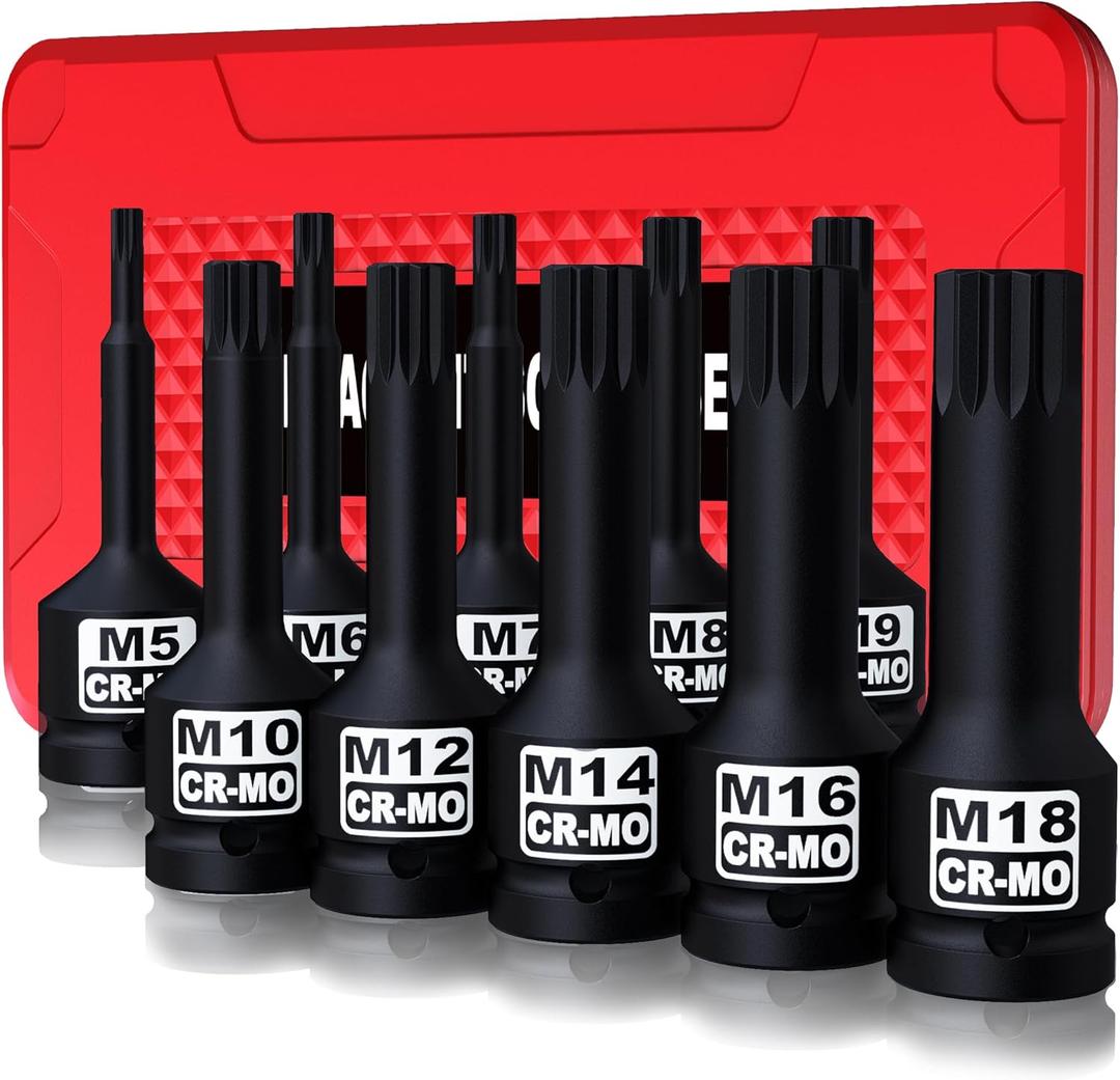 1/2" Drive Master Impact XZN Bit Socket Set, 10-Pieces: M5 - M18, Cr-Mo Steel, Heavy Duty Storage Case