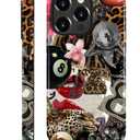 Compatible with iPhone 12 Pro Max Case - Dual-Layer Protection, Hard Shell with Silicone Interior,Slim Scratch Resistant Shockproof for Woman Men - Leopard Print Retro Collage