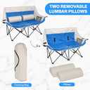 Double Camping Chair Foldable Chair with Lumbar Support Cushions and Carry Bag Padded Portable Heavy-Duty Loveseat with 4 Mesh Pockets, 2 Cup Holders, Glass Holder