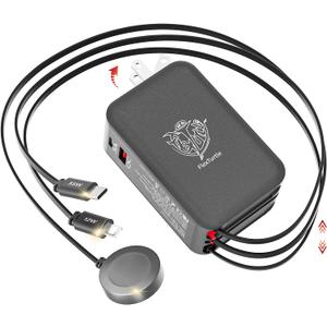 Retractable Apple Watch Charger, 5 in 1 Travel Charging Station for Apple Devices, Retractable Chargers for Multiple Devices with Multi Charging Cable, Charger Block for Apple Gear (Grey)